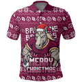 Personalized Brisbane Broncos Christmas Polo Shirt Australian Rugby Fans - Pixelated Ugly Xmas Pattern Mascot Santa