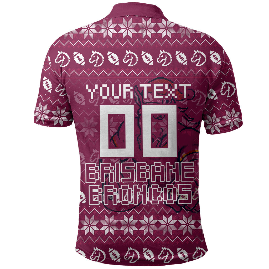 Personalized Brisbane Broncos Christmas Polo Shirt Australian Rugby Fans - Pixelated Ugly Xmas Pattern Mascot Santa