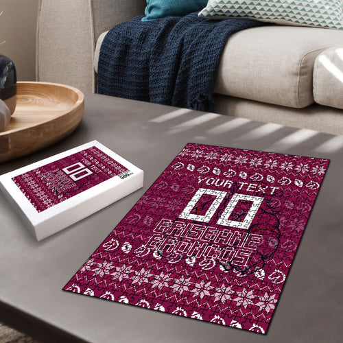 Personalized Brisbane Broncos Christmas Puzzle Australian Rugby Fans - Pixelated Ugly Xmas Pattern Mascot Santa