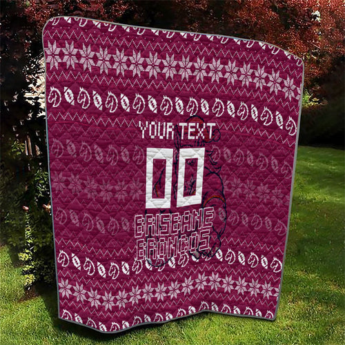 Personalized Brisbane Broncos Christmas Quilt Australian Rugby Fans - Pixelated Ugly Xmas Pattern Mascot Santa