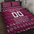 Personalized Brisbane Broncos Christmas Quilt Bed Set Australian Rugby Fans - Pixelated Ugly Xmas Pattern Mascot Santa