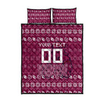 Personalized Brisbane Broncos Christmas Quilt Bed Set Australian Rugby Fans - Pixelated Ugly Xmas Pattern Mascot Santa