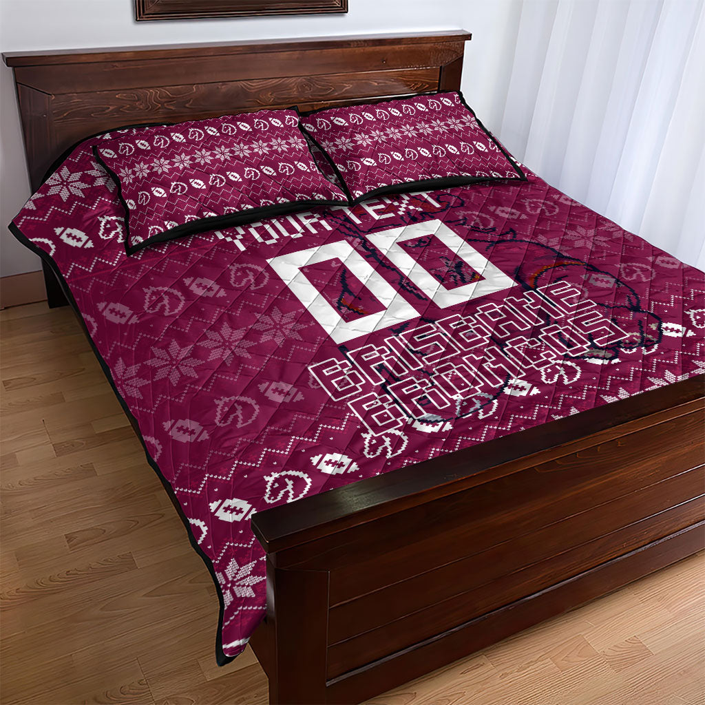 Personalized Brisbane Broncos Christmas Quilt Bed Set Australian Rugby Fans - Pixelated Ugly Xmas Pattern Mascot Santa