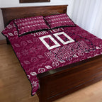 Personalized Brisbane Broncos Christmas Quilt Bed Set Australian Rugby Fans - Pixelated Ugly Xmas Pattern Mascot Santa