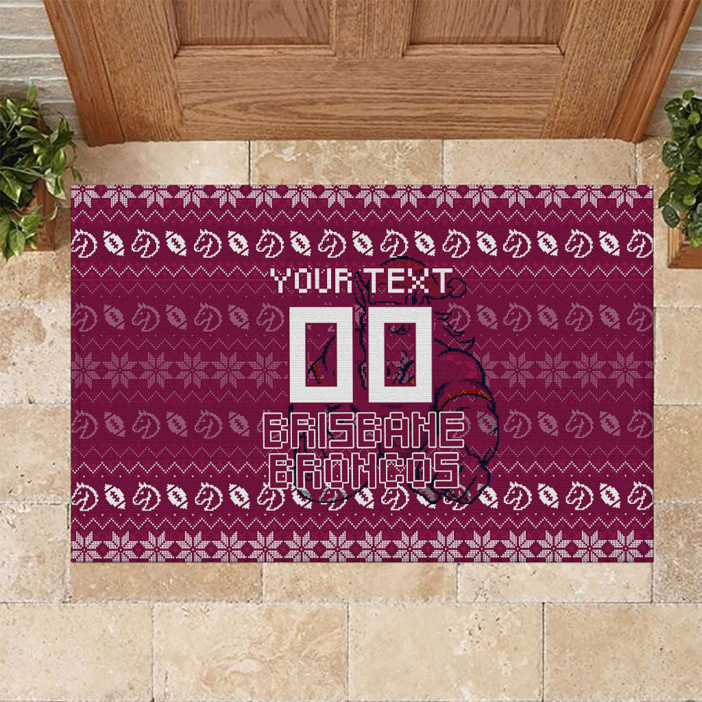 Personalized Brisbane Broncos Christmas Rubber Doormat Australian Rugby Fans - Pixelated Ugly Xmas Pattern Mascot Santa