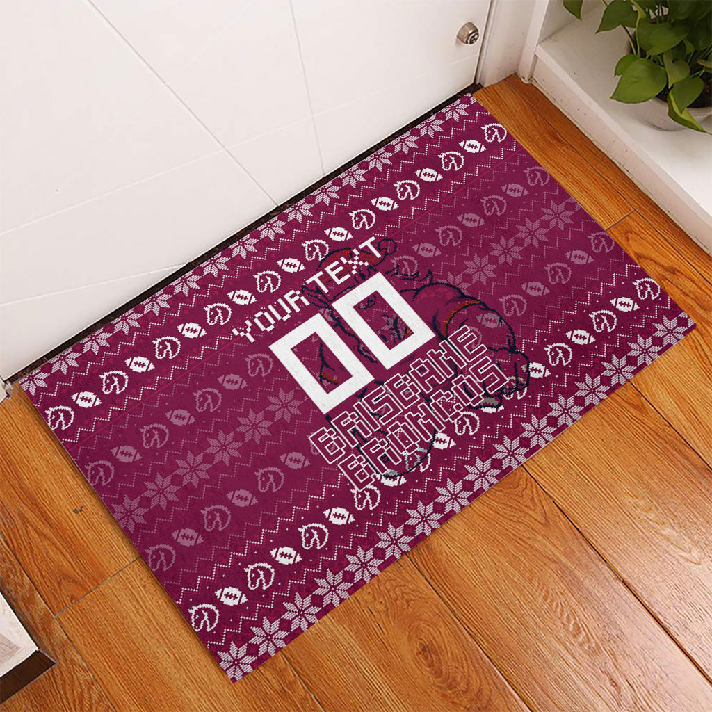 Personalized Brisbane Broncos Christmas Rubber Doormat Australian Rugby Fans - Pixelated Ugly Xmas Pattern Mascot Santa