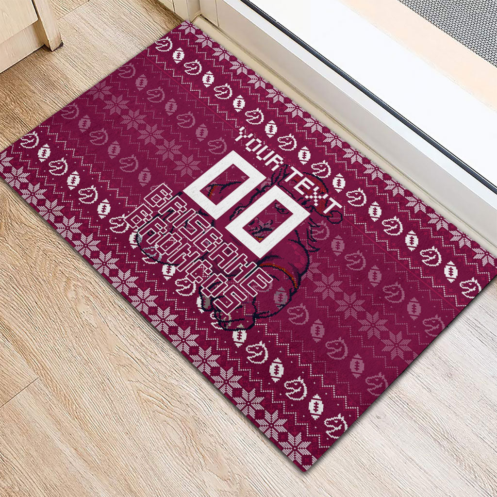 Personalized Brisbane Broncos Christmas Rubber Doormat Australian Rugby Fans - Pixelated Ugly Xmas Pattern Mascot Santa