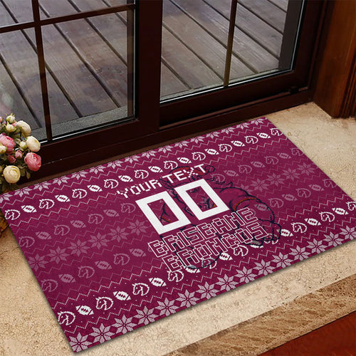 Personalized Brisbane Broncos Christmas Rubber Doormat Australian Rugby Fans - Pixelated Ugly Xmas Pattern Mascot Santa