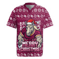 Personalized Brisbane Broncos Christmas Rugby Jersey Australian Rugby Fans - Pixelated Ugly Xmas Pattern Mascot Santa