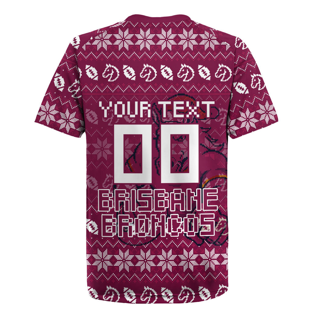 Personalized Brisbane Broncos Christmas Rugby Jersey Australian Rugby Fans - Pixelated Ugly Xmas Pattern Mascot Santa