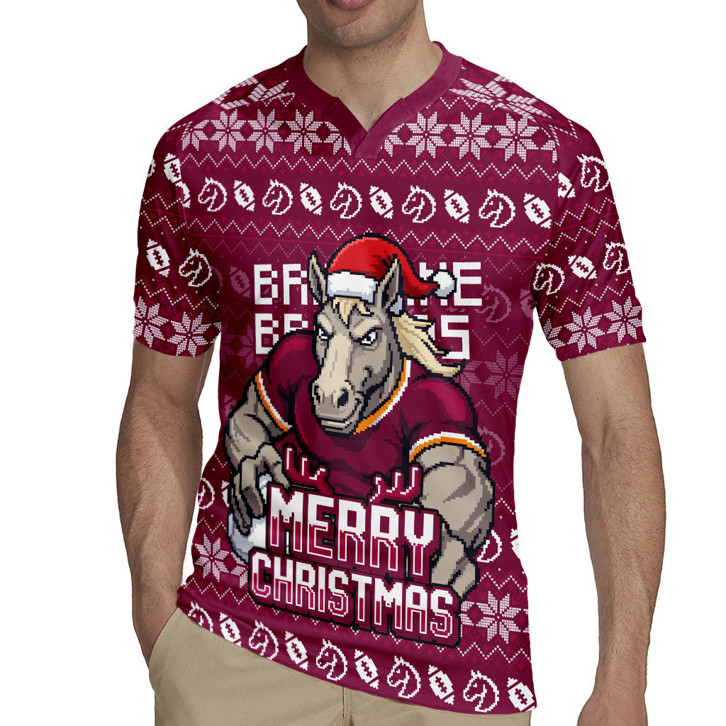 Personalized Brisbane Broncos Christmas Rugby Jersey Australian Rugby Fans - Pixelated Ugly Xmas Pattern Mascot Santa