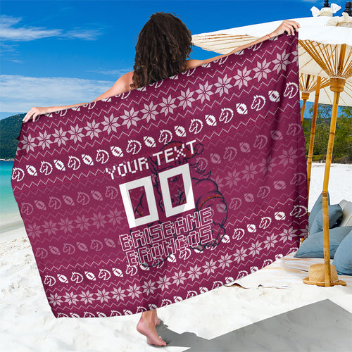 Personalized Brisbane Broncos Christmas Sarong Australian Rugby Fans - Pixelated Ugly Xmas Pattern Mascot Santa