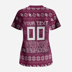 Personalized Brisbane Broncos Christmas Scrub Top Australian Rugby Fans - Pixelated Ugly Xmas Pattern Mascot Santa
