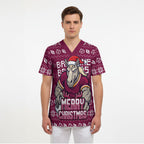 Personalized Brisbane Broncos Christmas Scrub Top Australian Rugby Fans - Pixelated Ugly Xmas Pattern Mascot Santa