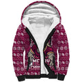 Personalized Brisbane Broncos Christmas Sherpa Hoodie Australian Rugby Fans - Pixelated Ugly Xmas Pattern Mascot Santa