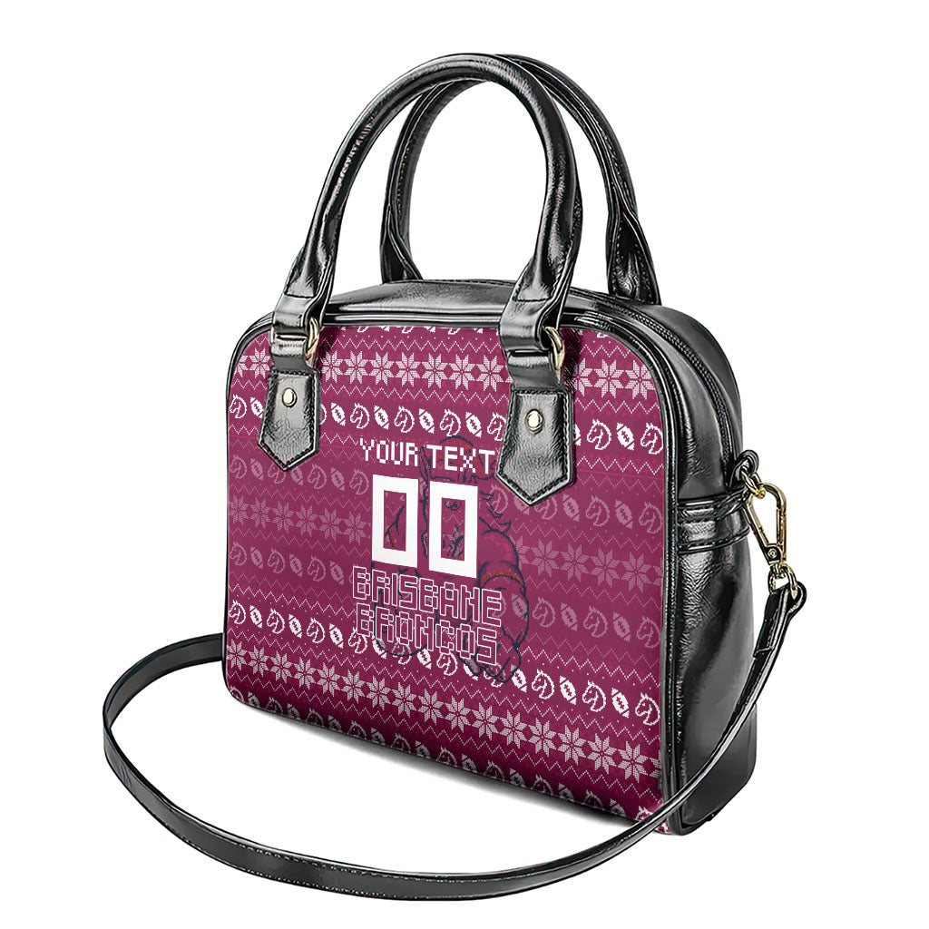 Personalized Brisbane Broncos Christmas Shoulder Handbag Australian Rugby Fans - Pixelated Ugly Xmas Pattern Mascot Santa