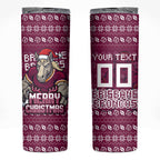 Personalized Brisbane Broncos Christmas Skinny Tumbler Australian Rugby Fans - Pixelated Ugly Xmas Pattern Mascot Santa