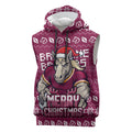 Personalized Brisbane Broncos Christmas Sleeveless Hoodie Australian Rugby Fans - Pixelated Ugly Xmas Pattern Mascot Santa