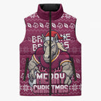 Personalized Brisbane Broncos Christmas Sleeveless Puffer Jacket Australian Rugby Fans - Pixelated Ugly Xmas Pattern Mascot Santa