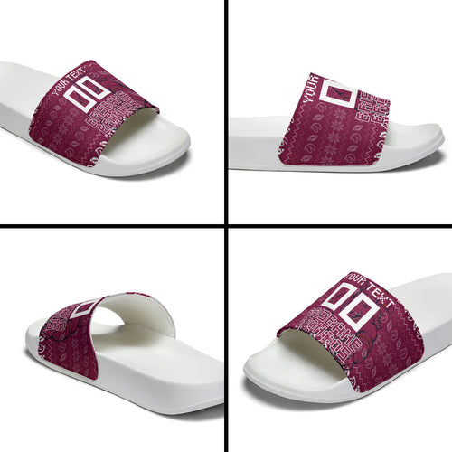 Personalized Brisbane Broncos Christmas Slide Sandals Australian Rugby Fans - Pixelated Ugly Xmas Pattern Mascot Santa