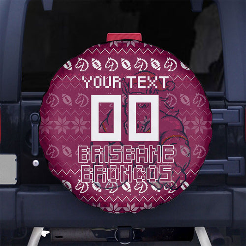 Personalized Brisbane Broncos Christmas Spare Tire Cover Australian Rugby Fans - Pixelated Ugly Xmas Pattern Mascot Santa