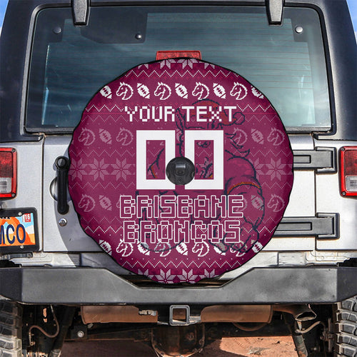 Personalized Brisbane Broncos Christmas Spare Tire Cover Australian Rugby Fans - Pixelated Ugly Xmas Pattern Mascot Santa