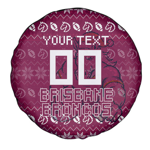 Personalized Brisbane Broncos Christmas Spare Tire Cover Australian Rugby Fans - Pixelated Ugly Xmas Pattern Mascot Santa