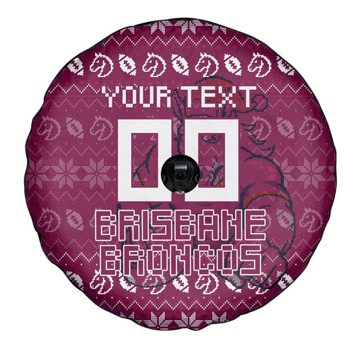Personalized Brisbane Broncos Christmas Spare Tire Cover Australian Rugby Fans - Pixelated Ugly Xmas Pattern Mascot Santa