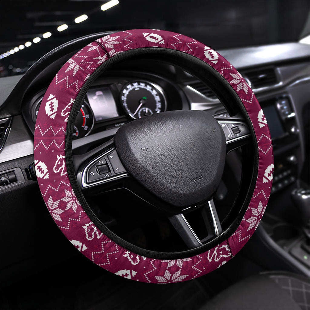 Brisbane Broncos Christmas Steering Wheel Cover Australian Rugby Fans - Pixelated Ugly Xmas Pattern Mascot Santa