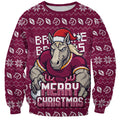 Personalized Brisbane Broncos Christmas Sweatshirt Australian Rugby Fans - Pixelated Ugly Xmas Pattern Mascot Santa