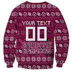 Personalized Brisbane Broncos Christmas Sweatshirt Australian Rugby Fans - Pixelated Ugly Xmas Pattern Mascot Santa