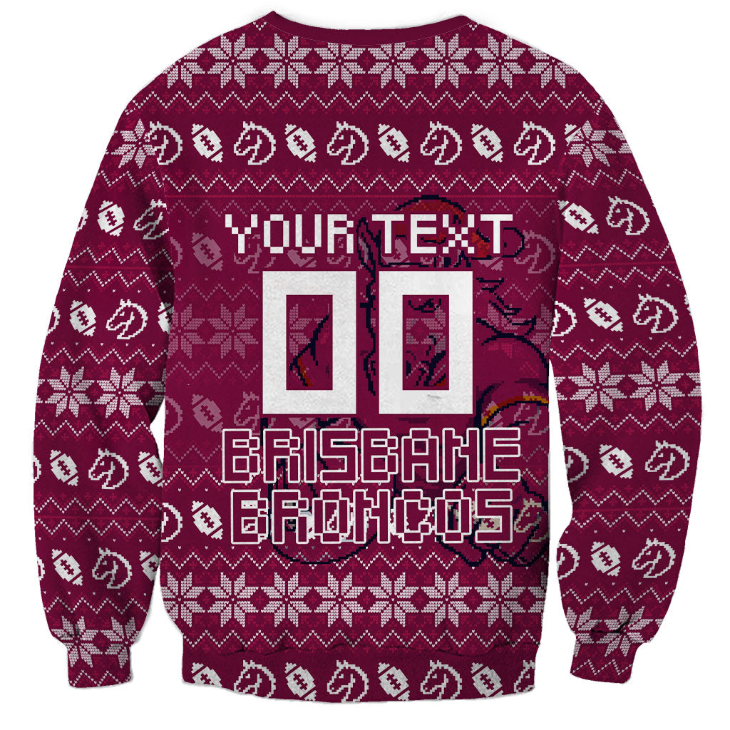 Personalized Brisbane Broncos Christmas Sweatshirt Australian Rugby Fans - Pixelated Ugly Xmas Pattern Mascot Santa