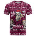 Personalized Brisbane Broncos Christmas T Shirt Australian Rugby Fans - Pixelated Ugly Xmas Pattern Mascot Santa