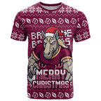Personalized Brisbane Broncos Christmas T Shirt Australian Rugby Fans - Pixelated Ugly Xmas Pattern Mascot Santa