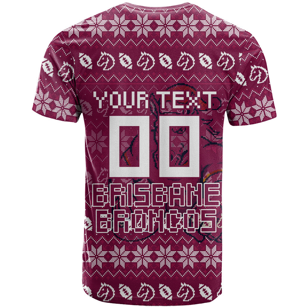 Personalized Brisbane Broncos Christmas T Shirt Australian Rugby Fans - Pixelated Ugly Xmas Pattern Mascot Santa
