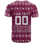 Personalized Brisbane Broncos Christmas T Shirt Australian Rugby Fans - Pixelated Ugly Xmas Pattern Mascot Santa