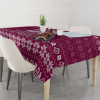 Personalized Brisbane Broncos Christmas Tablecloth Australian Rugby Fans - Pixelated Ugly Xmas Pattern Mascot Santa