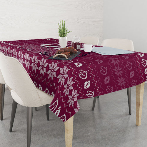 Personalized Brisbane Broncos Christmas Tablecloth Australian Rugby Fans - Pixelated Ugly Xmas Pattern Mascot Santa
