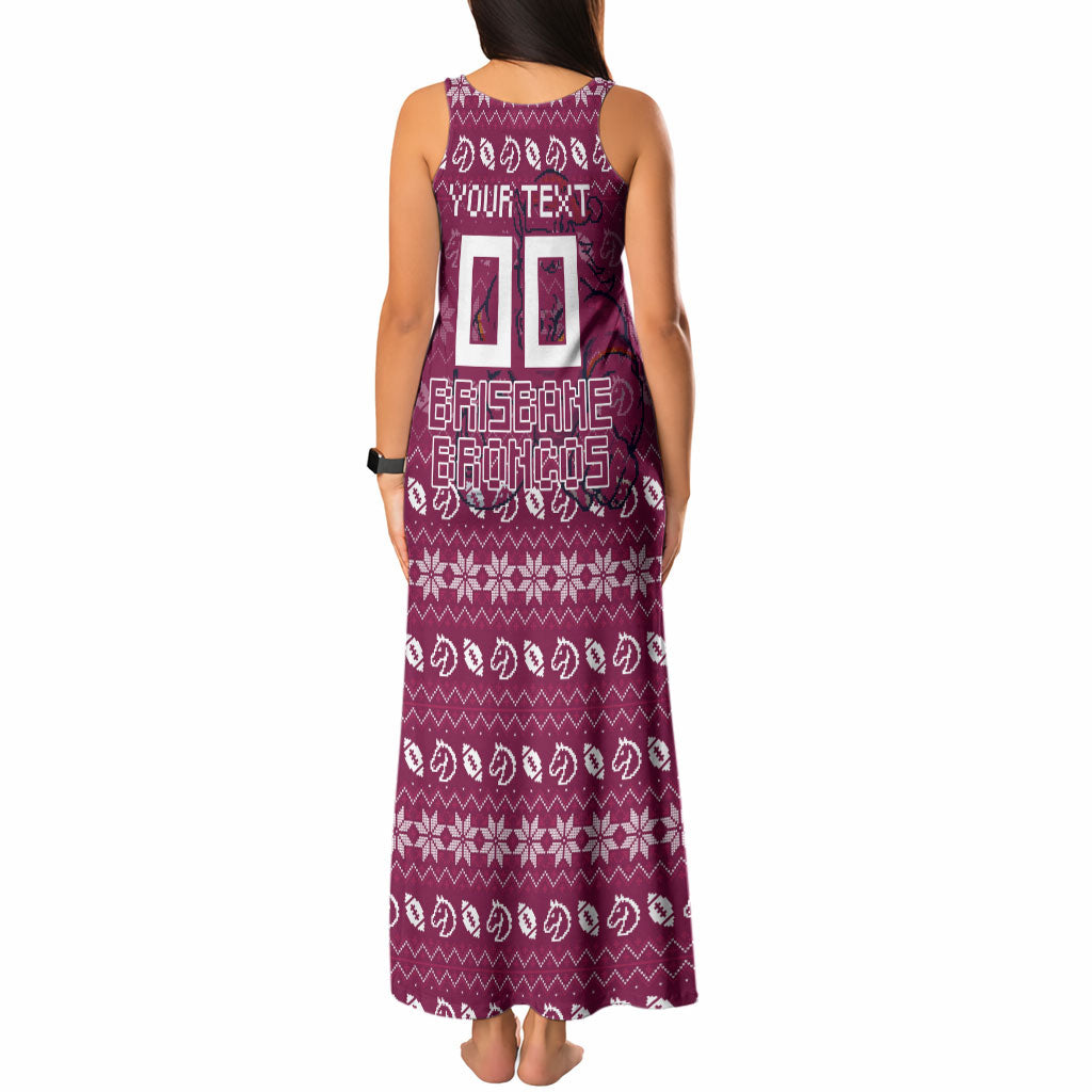 Personalized Brisbane Broncos Christmas Tank Maxi Dress Australian Rugby Fans - Pixelated Ugly Xmas Pattern Mascot Santa