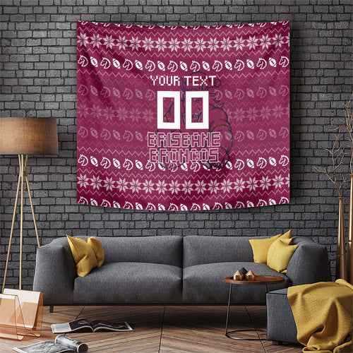 Personalized Brisbane Broncos Christmas Tapestry Australian Rugby Fans - Pixelated Ugly Xmas Pattern Mascot Santa