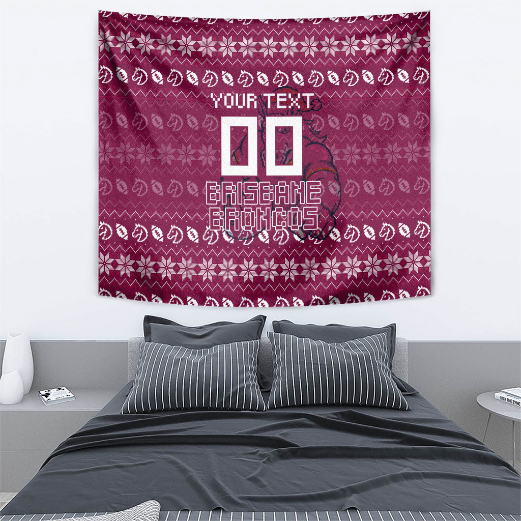 Personalized Brisbane Broncos Christmas Tapestry Australian Rugby Fans - Pixelated Ugly Xmas Pattern Mascot Santa