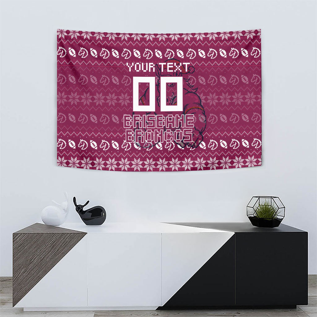 Personalized Brisbane Broncos Christmas Tapestry Australian Rugby Fans - Pixelated Ugly Xmas Pattern Mascot Santa