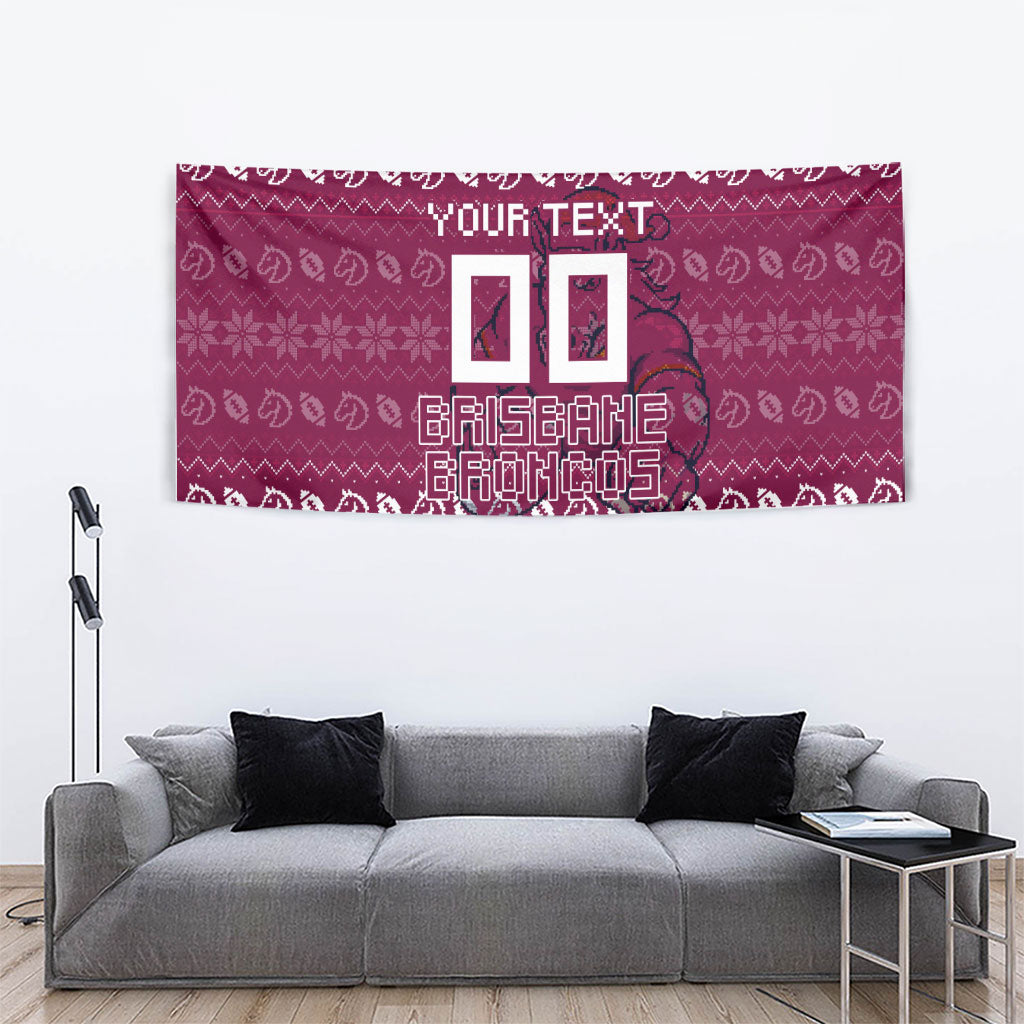 Personalized Brisbane Broncos Christmas Tapestry Australian Rugby Fans - Pixelated Ugly Xmas Pattern Mascot Santa