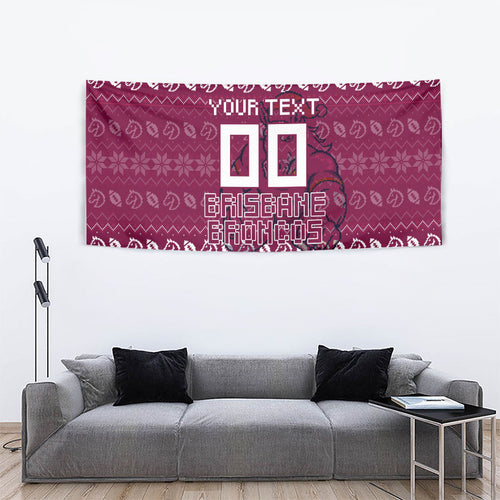 Personalized Brisbane Broncos Christmas Tapestry Australian Rugby Fans - Pixelated Ugly Xmas Pattern Mascot Santa