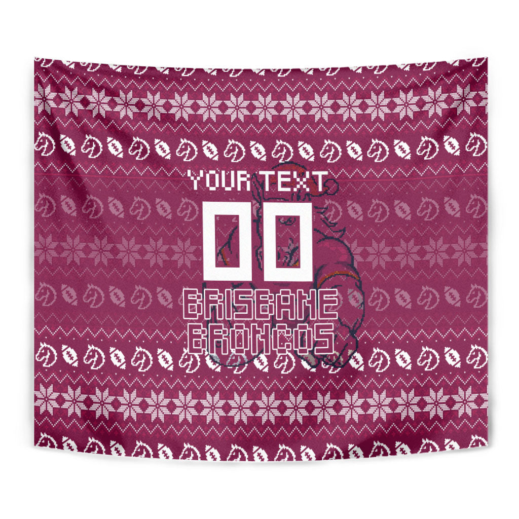 Personalized Brisbane Broncos Christmas Tapestry Australian Rugby Fans - Pixelated Ugly Xmas Pattern Mascot Santa