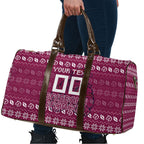 Personalized Brisbane Broncos Christmas Travel Bag Australian Rugby Fans - Pixelated Ugly Xmas Pattern Mascot Santa