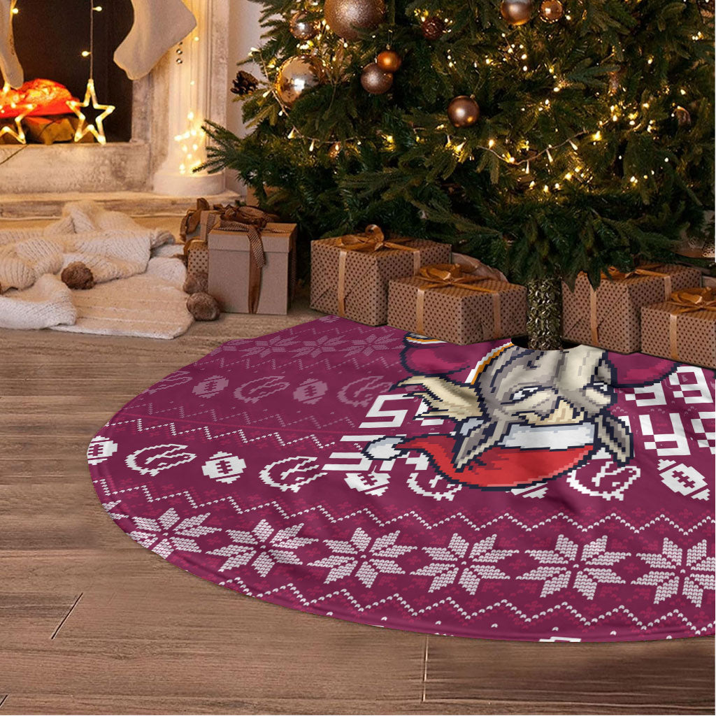 Brisbane Broncos Christmas Tree Skirt Australian Rugby Fans - Pixelated Ugly Xmas Pattern Mascot Santa