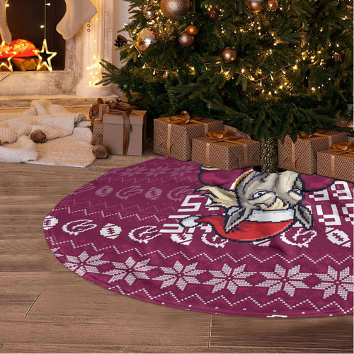 Brisbane Broncos Christmas Tree Skirt Australian Rugby Fans - Pixelated Ugly Xmas Pattern Mascot Santa