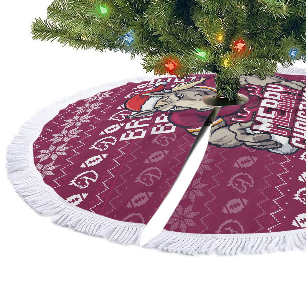 Brisbane Broncos Christmas Tree Skirt Australian Rugby Fans - Pixelated Ugly Xmas Pattern Mascot Santa