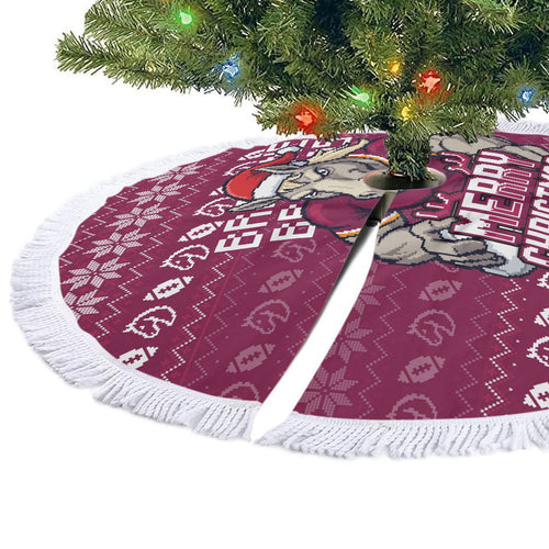 Brisbane Broncos Christmas Tree Skirt Australian Rugby Fans - Pixelated Ugly Xmas Pattern Mascot Santa
